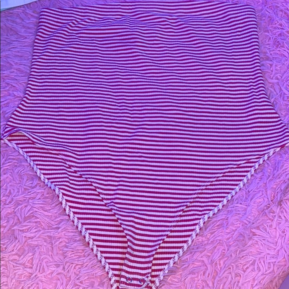 Pink and White Striped Bodysuit